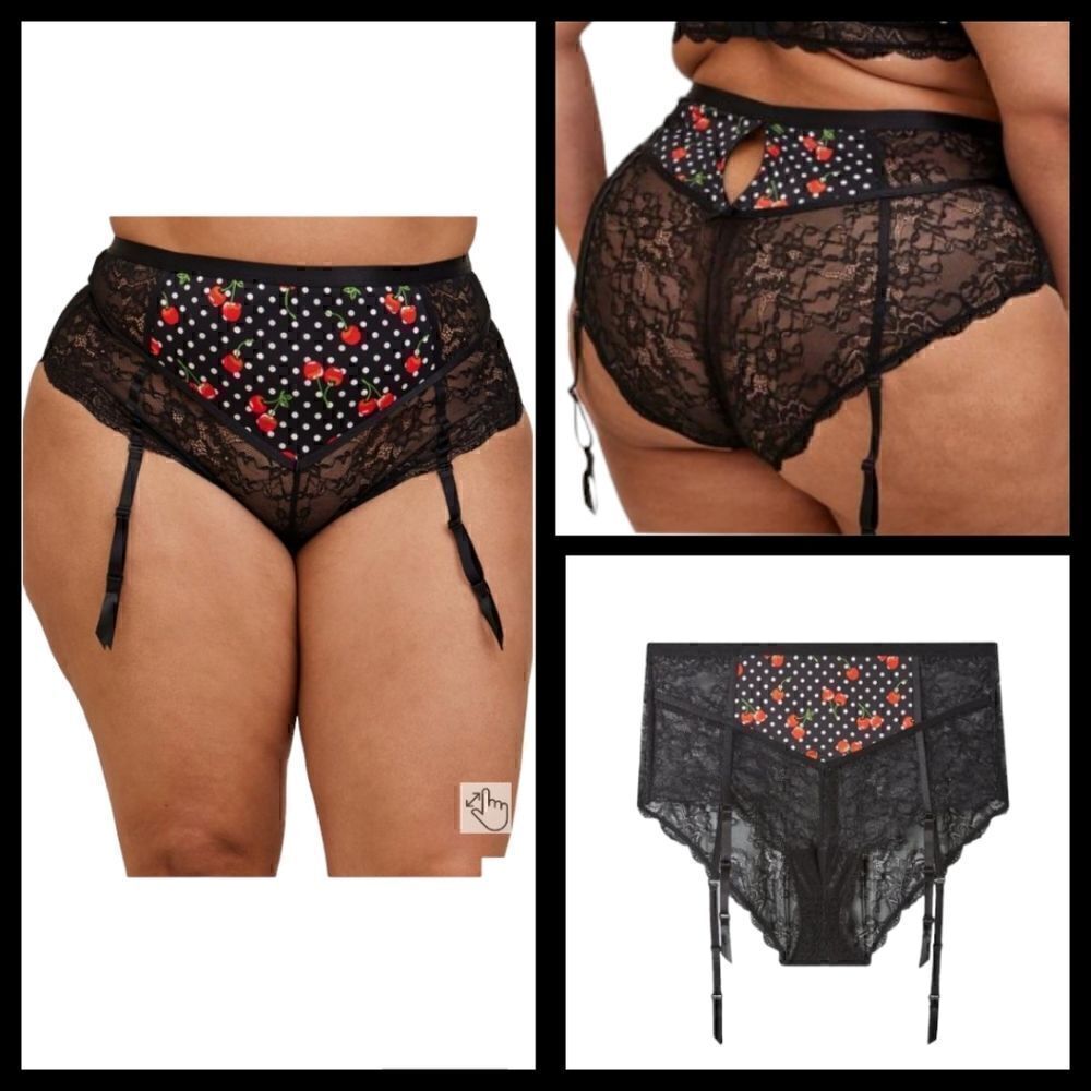 6X 30W Torrid Retro Black White Cherry Cheeky Panty Garter Lace Lingerie Boudior